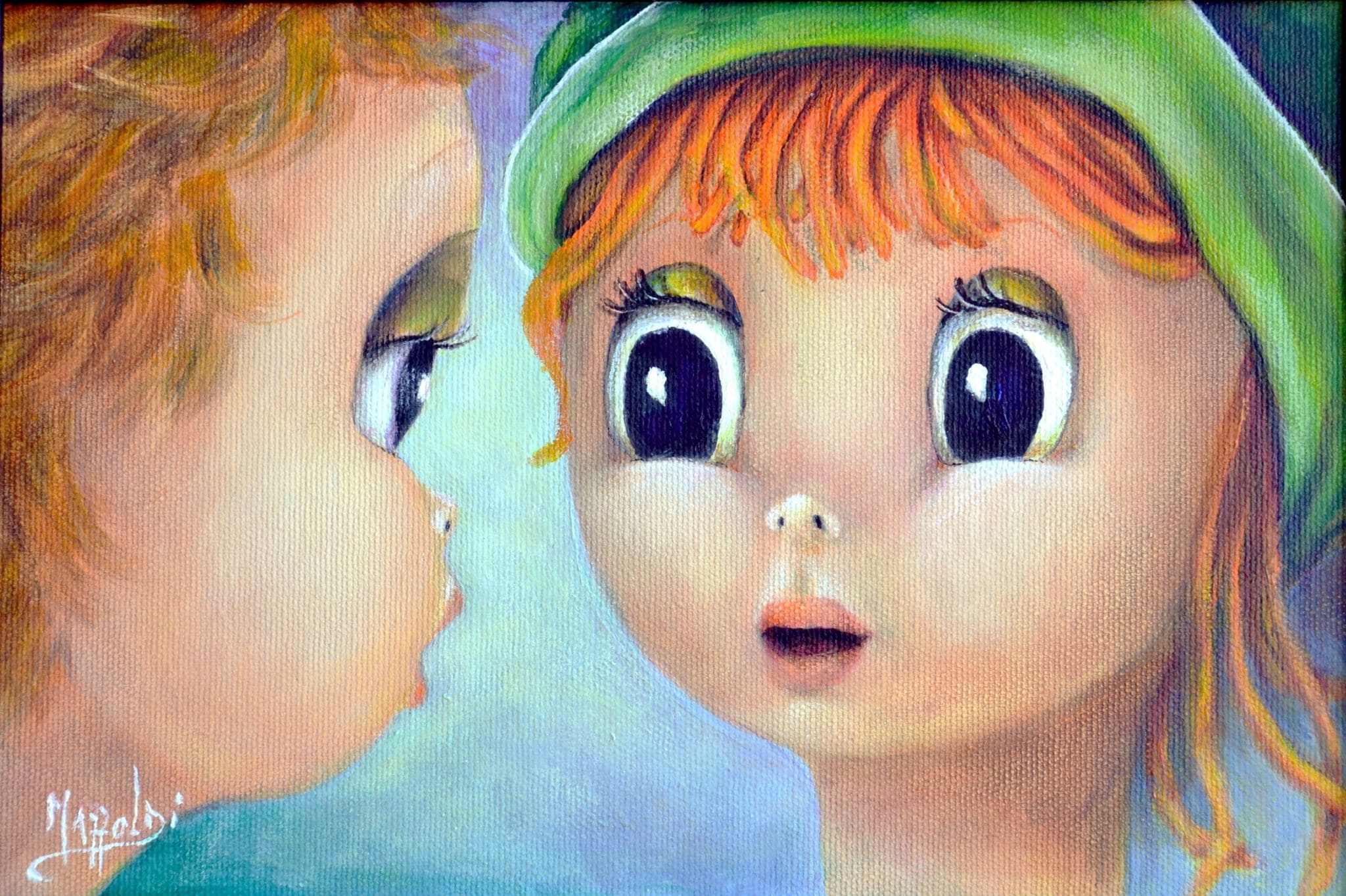 Agatha & Audrey — Aurora Mazzoldi, acrilico su tela — 30x20 cm