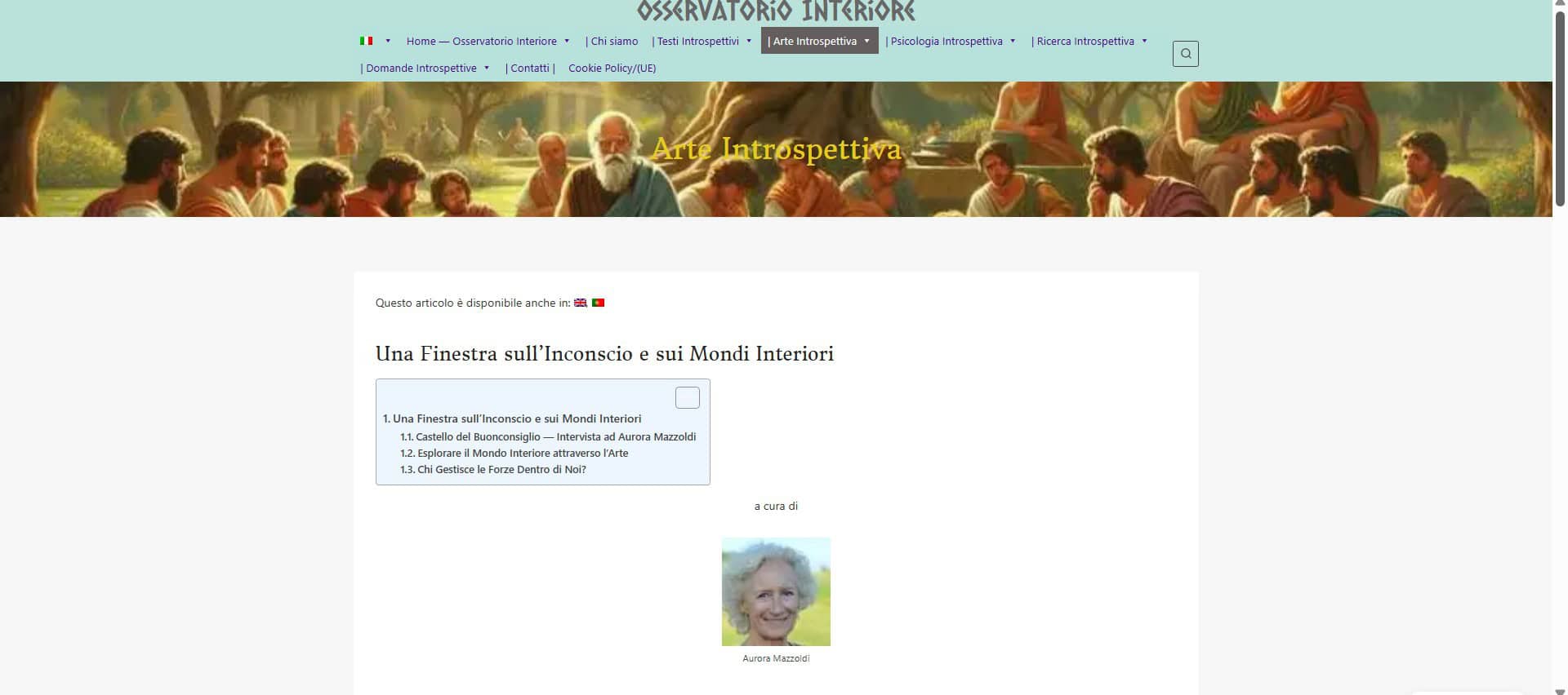 Osservatorio Interiore — Introspective Art section (screenshot); illustrates the role of…